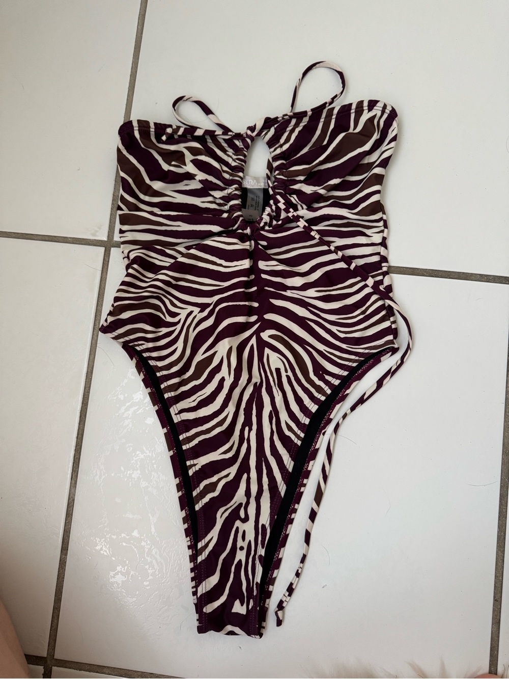 Muse Zebra-Print One-Piece Swimsuit - Burgundy & Cream Trim
